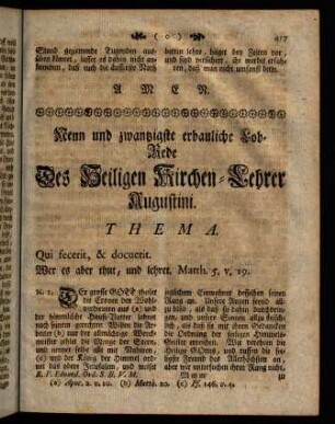 457-472, Neun und zwanzigste erbauliche Lob-Rede Des Heiligen Kirchen-Lehrer Augustini.
