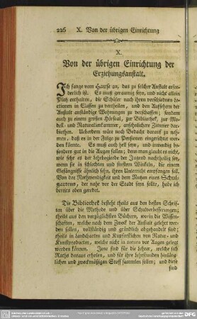 X. Von der übrigen Einrichtung der Erziehungsanstalt