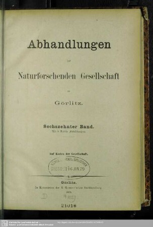 16.1879: Abhandlungen der Naturforschenden Gesellschaft zu Görlitz