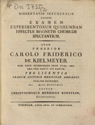 Examen experimentorum quorundam effectus magnetis chemicos spectantium