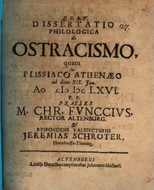 Diss. philol. de ostracismo