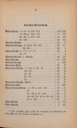 Straßen-Verzeichniß