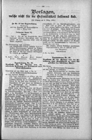 Vorlagen welche nicht für die Oeffentlichkeit bestimmt sind., 8. März 1899