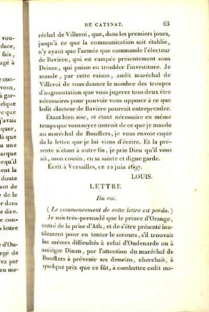 [Lettres]. Lettre du roi. Lettre (Copie jointe à la lettre du 2 juin) Du roi au maréchal de Villeroi.