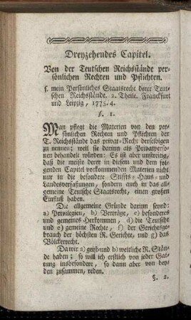 Dreyzehendes Capitel. Von der Teutschen Reichsstände persönlichen Rechten und Pflichten.