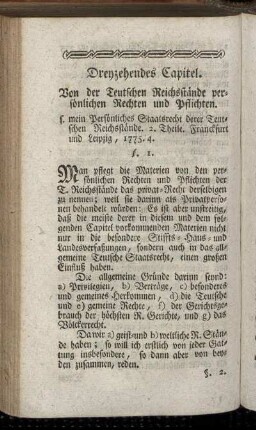 Dreyzehendes Capitel. Von der Teutschen Reichsstände persönlichen Rechten und Pflichten.