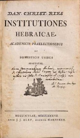 Institutiones Hebraicae : Academicis Praelectionibus Ac Domesticis Usibus Adaptatae