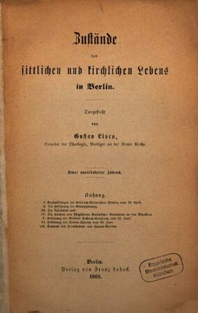 Zustände des sittlichen und kirchlichen Lebens in Berlin