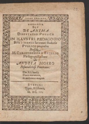 Psychologia Seu De Anima Disputatio Physica