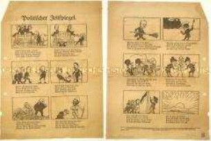 Illustriertes Flugblatt mit Karikaturen und Sprüchen zum Zeitgeschehen