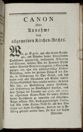 Canon über Annahme des allgemeinen Kirchen-Rechts.