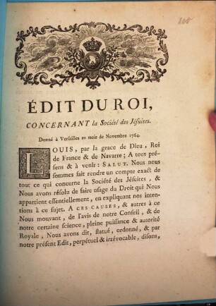 Edict du roy concernant la société des Jesuites