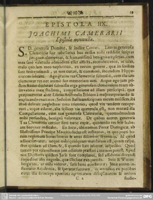 Epistola IIX. Joachimi Camerarii Epistolae nonnullae