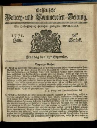 38tes Stueck, Montag den 23ten September 1771