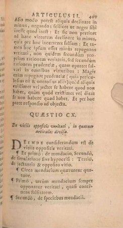 Quaestio CX. De vitiis oppositis veritati, in quatuor articulos divisa.