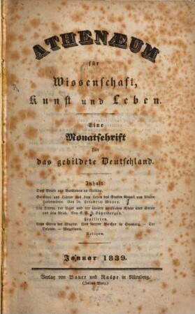 Athenaeum für Wissenschaft, Kunst und Leben : eine Monatsschr. für d. gebildete Deutschland, 1839,1/3