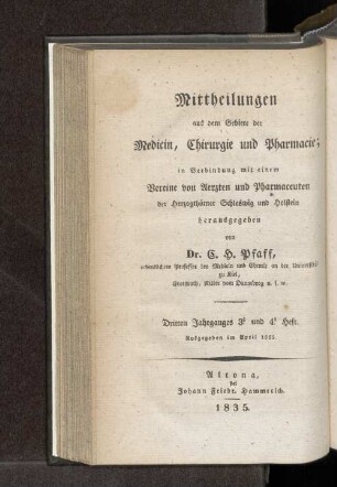 Dritten Jahrganges 3. und 4. Heft. Ausgegeben im April 1835. - Ersten Jahrganges 3. und 4. Heft. Ausgegeben im April 1835.