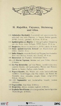 Majolika, Fayence, Steinzeug und Glas (Nr. 115-191)