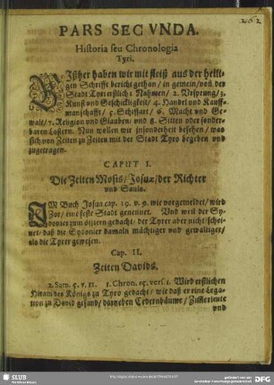 Pars Secunda. Historia seu Chronologia Tyri