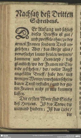 Nachsatz deß Dritten Schreibens