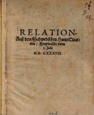 Relation auß dem Schwedischen Haupt-Quartier Freywalde vom 3. Juli 1637