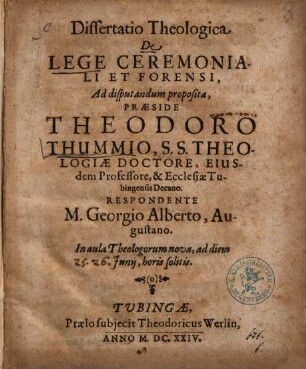 Dissertatio Theologica De Lege Ceremoniali Et Forensi