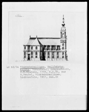 Vierzehnheiligen (Staffelstein), Pfarr- und Wallfahrtskirche Mariä Himmelfahrt, Längsschnitt, Vorentwurf, S. E. 85