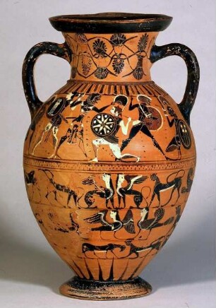 Tyrrhenische Amphora (Herakles im Kampf mit den Amazonen / Reiter)