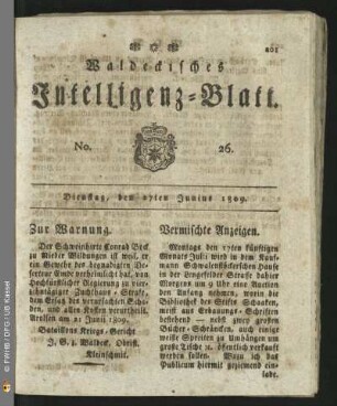 No. 26. Dienstag, den 27ten Junius 1809