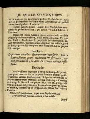 II. Problema de Pede & mensuris Romanorum deperditis, ex rerum Natura restituendis