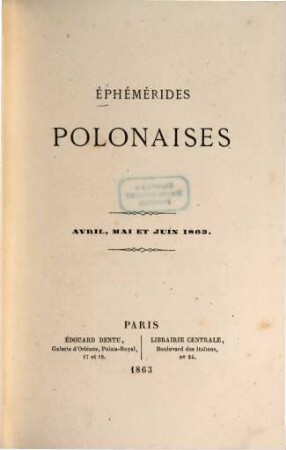 Éphémérides polonaises. 1863, 1863