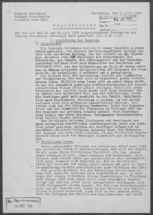 Botenheim: Visitationsbericht mit Pfarrbericht 1949