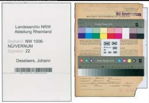 Entnazifizierung Johann Deselaers , geb. 08.08.1922 (Landwirt)