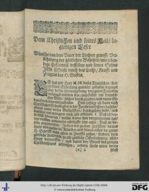 Dem Christlichen und seines Heils begierigen Leser.