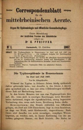 Correspondenzblatt für die mittelrheinischen Ärzte : unter Mitw. d. ärztl. Vereine des Mittelrheins. 2. 1867/68