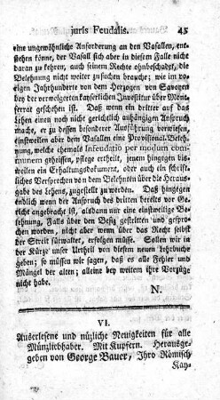Auserlesene und nüzliche Neuigkeiten für alle Münzliebhaber.