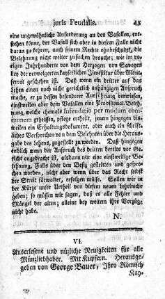Auserlesene und nüzliche Neuigkeiten für alle Münzliebhaber.
