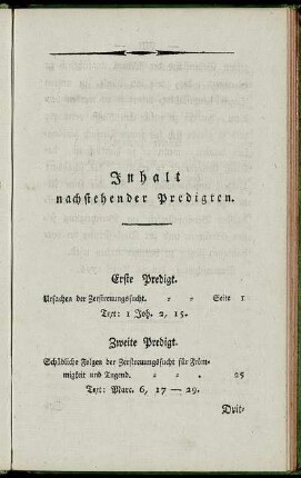 Inhalt nachstehender Predigten.
