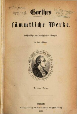 Goethes sämmtliche Werke. 3