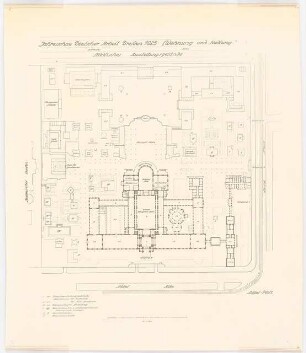 Ausstellungsgarten Jubiläums-Gartenbau-Ausstellung 1926, Dresden: Jahresschau Deutscher Arbeit Dresden 1925 (Mai bis September) »Wohnung und Siedlung«. Ausstellungsgelände: Lageplan 1:500