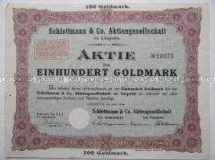 Aktie der Schlottmann & Co. Aktiengesellschaft über 100 Mark