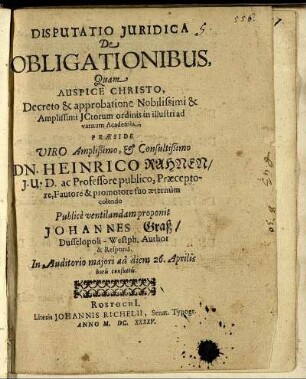 Disputatio Iuridica De Obligationibus