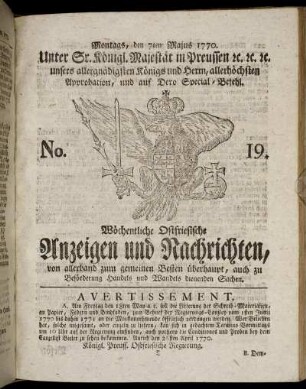 No. 19. Montags, den 7ten Majus 1770.