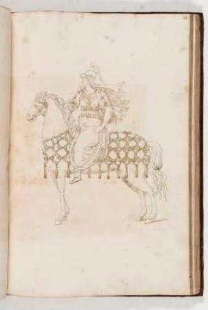 Reiterin auf einem Pferd, in: Equestrium statuarum [...] formae [...] artificiosissime pictis, Bl. 65