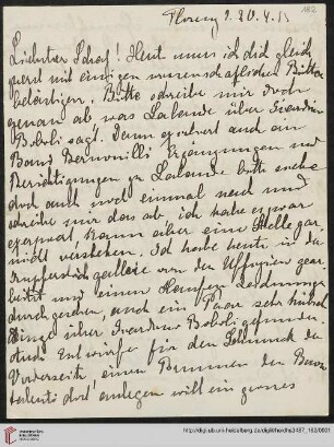 Heid. Hs. 3487,182: Brief von Marie Luise Gothein an Eberhard Gothein