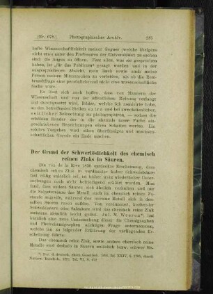 Der Grund der Schwerlöslichkeit des chemisch reinen Zinks in Säuren