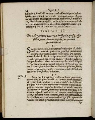 Caput III. De obligatione extorta in specie, ejusq effectibus, tam ex jure civili quam jure gentium promanantibus.