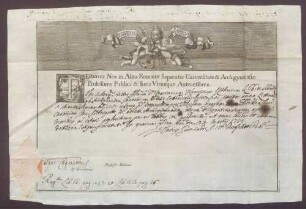 Studienzeugnisse des Marian Franz Schütz von Holzhausen aus Rom.
