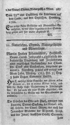 11. Naturlehre, Chymie, Naturgeschichte und Mineralogie.
