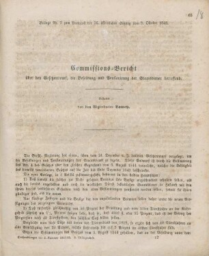 Commissions-Bericht über den Gesetzentwurf, die Besoldung und Pensionirung der Staatsdiener betreffend